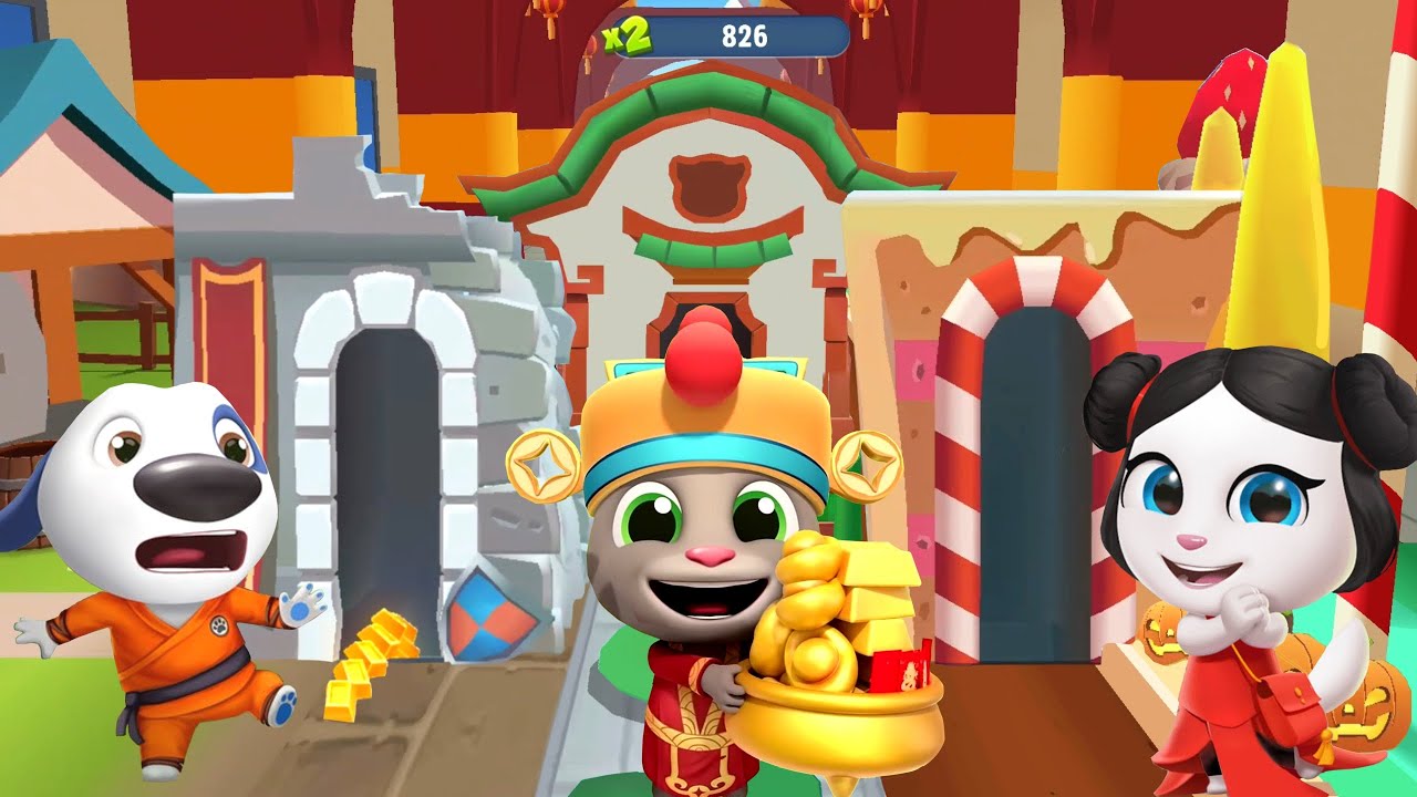 Talking Tom Gold Run - Lucky Angela vs Kung Fu Hank vs Fortune Tom in China 🎎🎋🎊🧁⚔️🛡