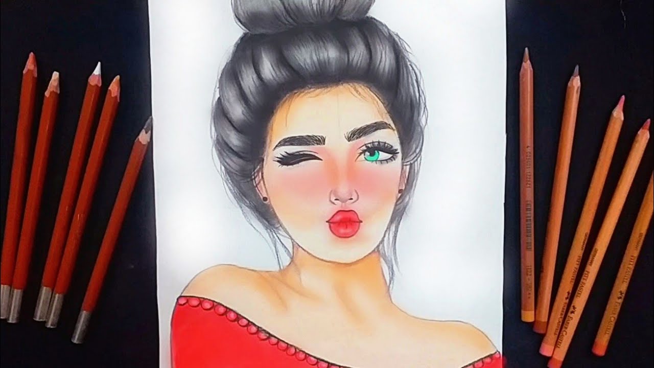 رسم سهل | تعليم رسم بنت جميلة وكيوت سهل بالرصاص والألوان خطوه بخطوه للمبتدئين بطريقة سهلة | رسم بنات
