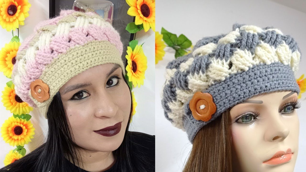 Como tejer la Boina N° 36 a crochet para niñas y mujer en punto Entrecruzado y base espiral