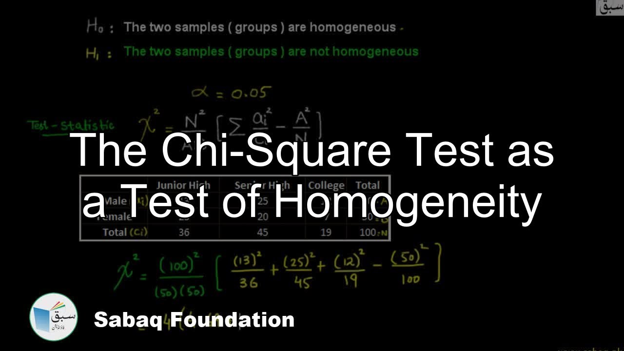 The Chi-Square Test as a Test of Homogeneity, Statistics Lecture | Sabaq.pk