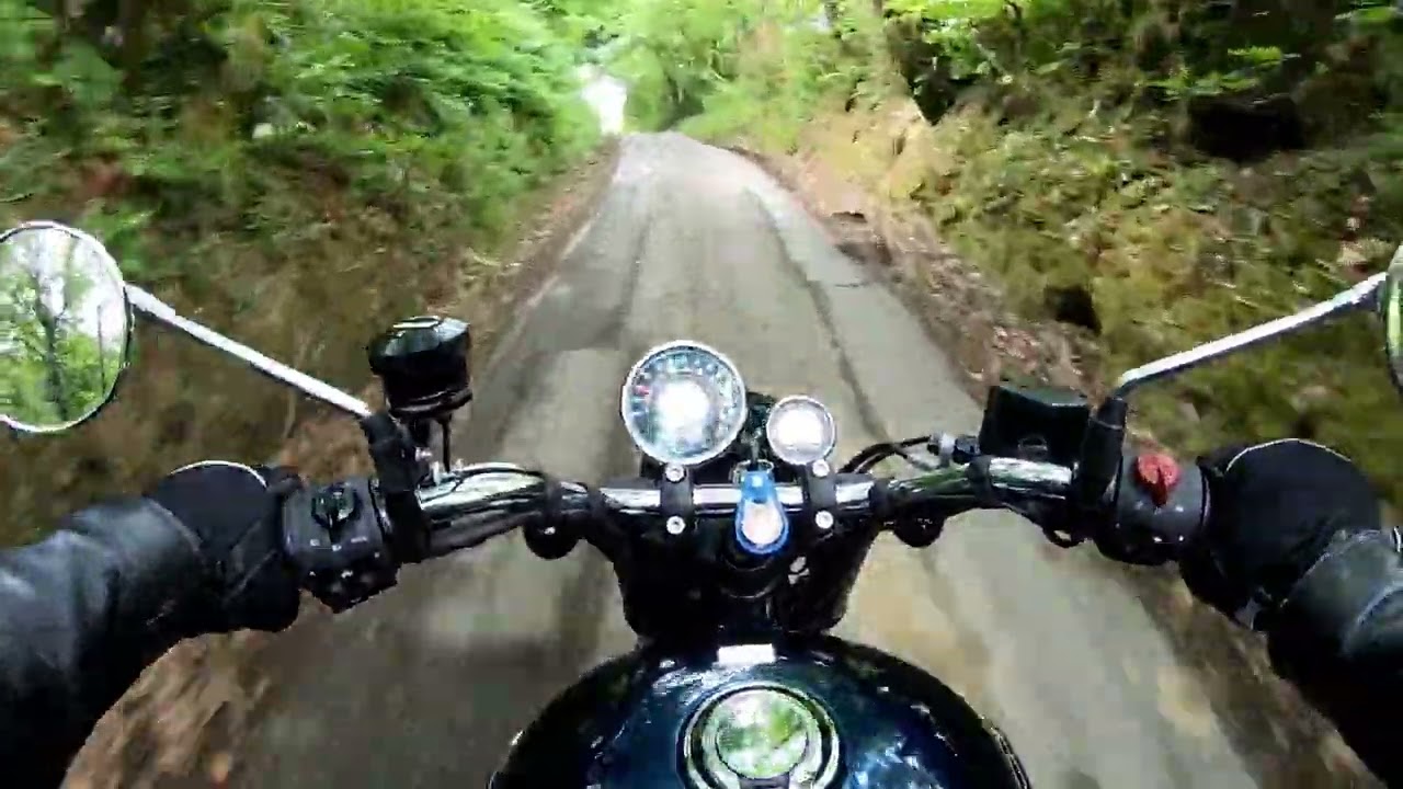 2 Royal Enfields ride from Tregaron to Llandovery Wales UK