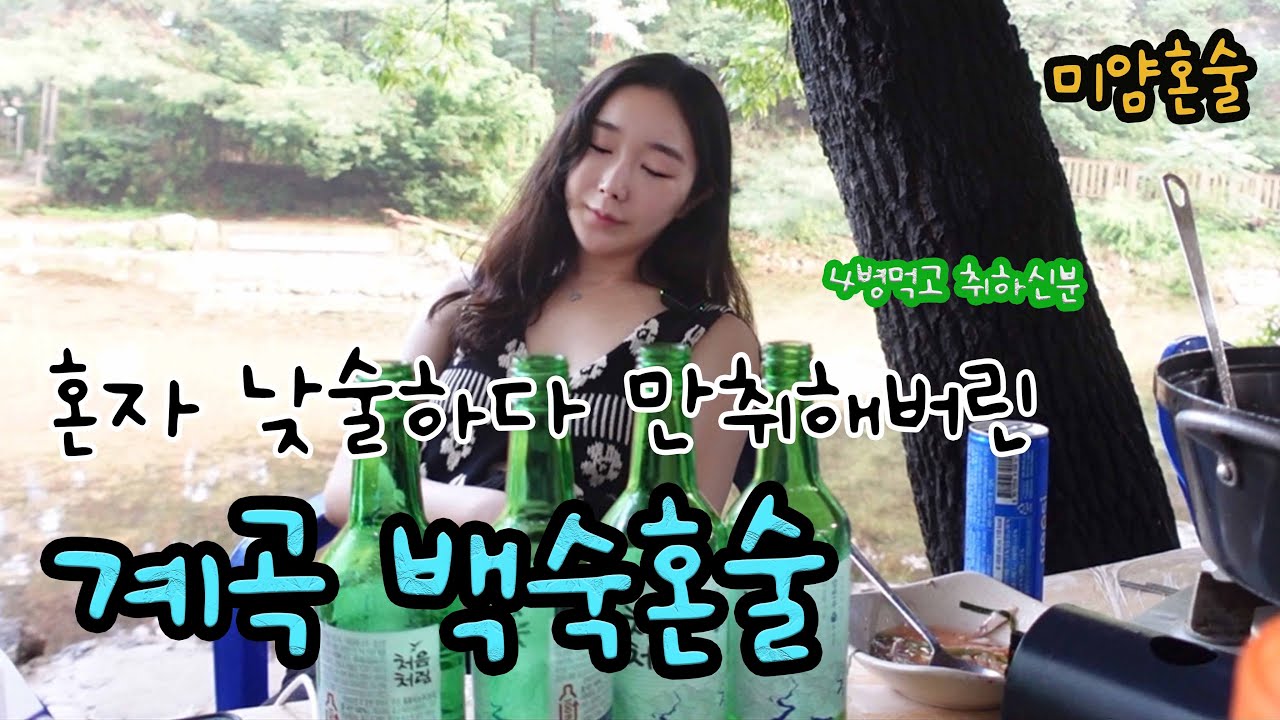 혼술)계곡에서 여자혼자 낮술하다가 4병먹고만취/서울근교 계곡 백숙맛집 돌담집