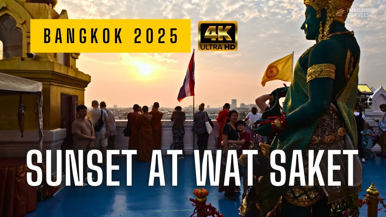 Sunset at Wat Saket The Golden Mount in Bangkok 4K 60FPS