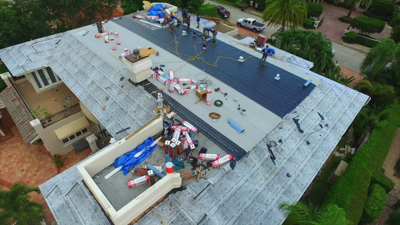 Blues Brothers Construction tile roof install in Boca Raton using a drone