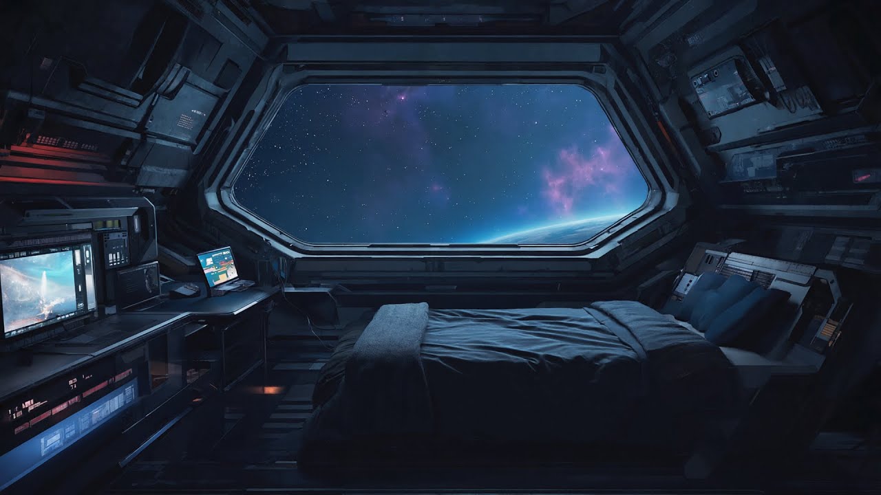 Space Ambience 🌌 Cozy Spaceship View with Nebula Clouds & Stars | Deep Focus, Study & Sleep Sounds