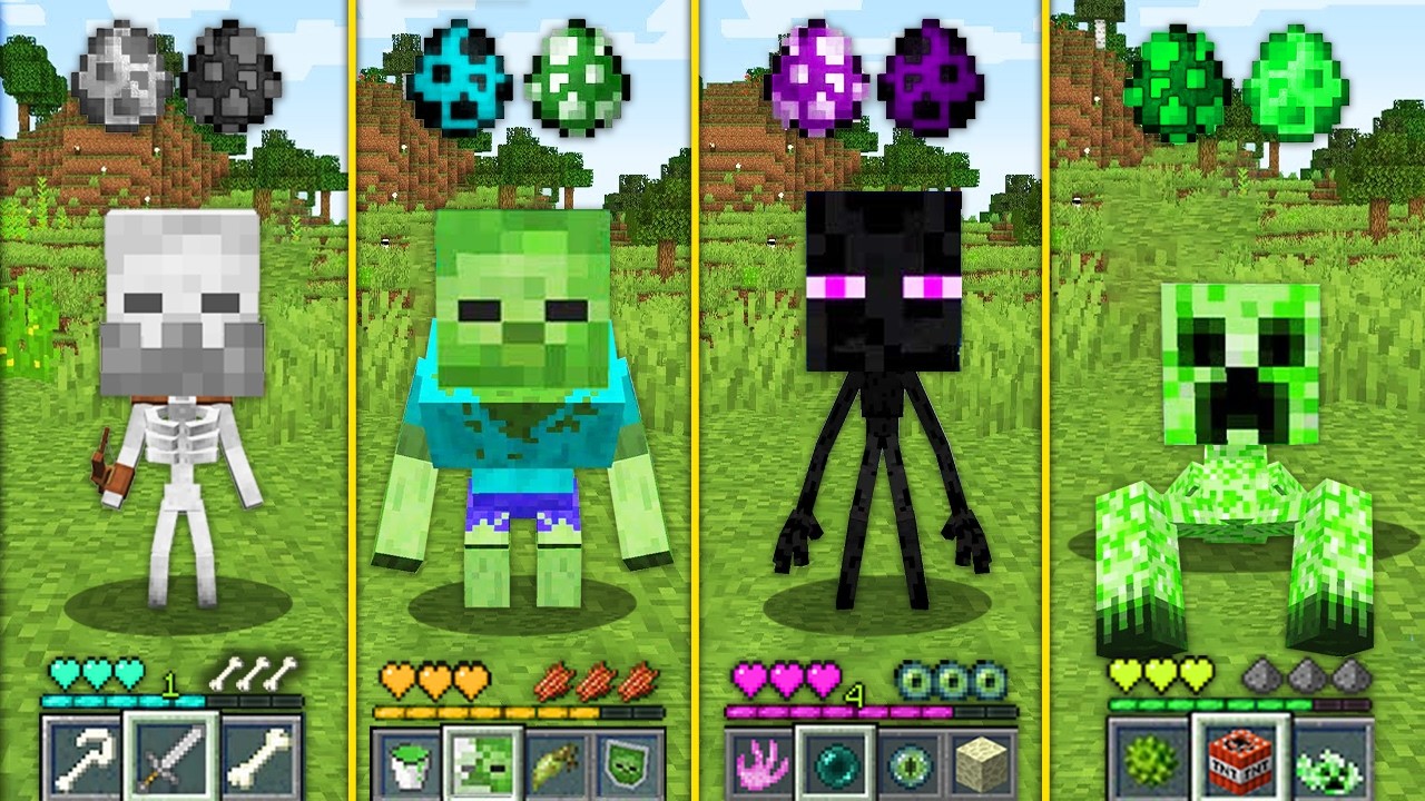 Детеныши мутантов из яиц в Minecraft — как играть за скелетов, зомби, эндерменов, криперов и мута...