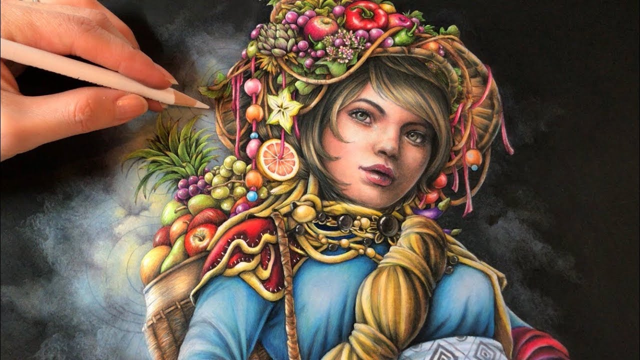 SPEED COLORING : A Girl with Fruits | Chris Cheng