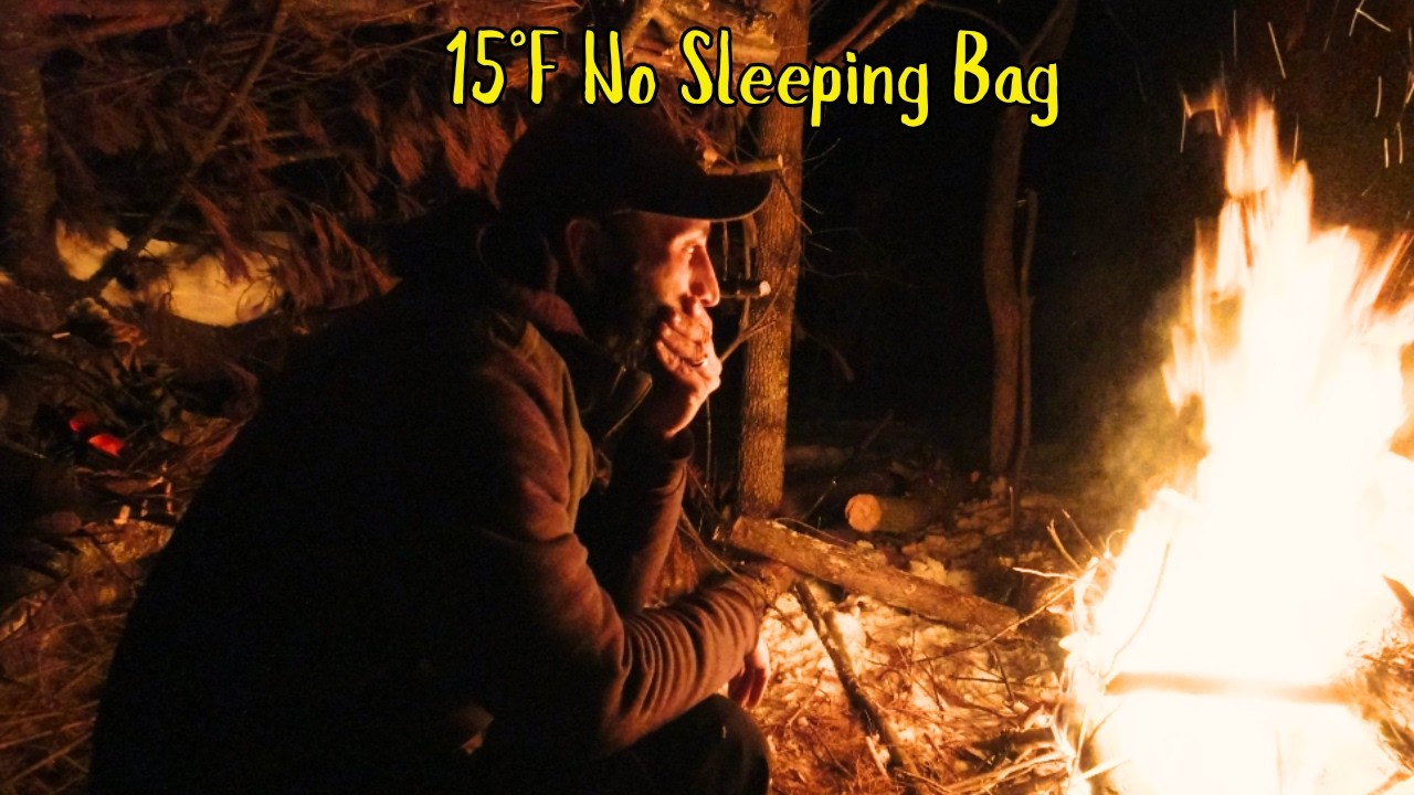 15°F Solo Bushcraft: No Sleeping Bag, No Tent, No Matches Survival