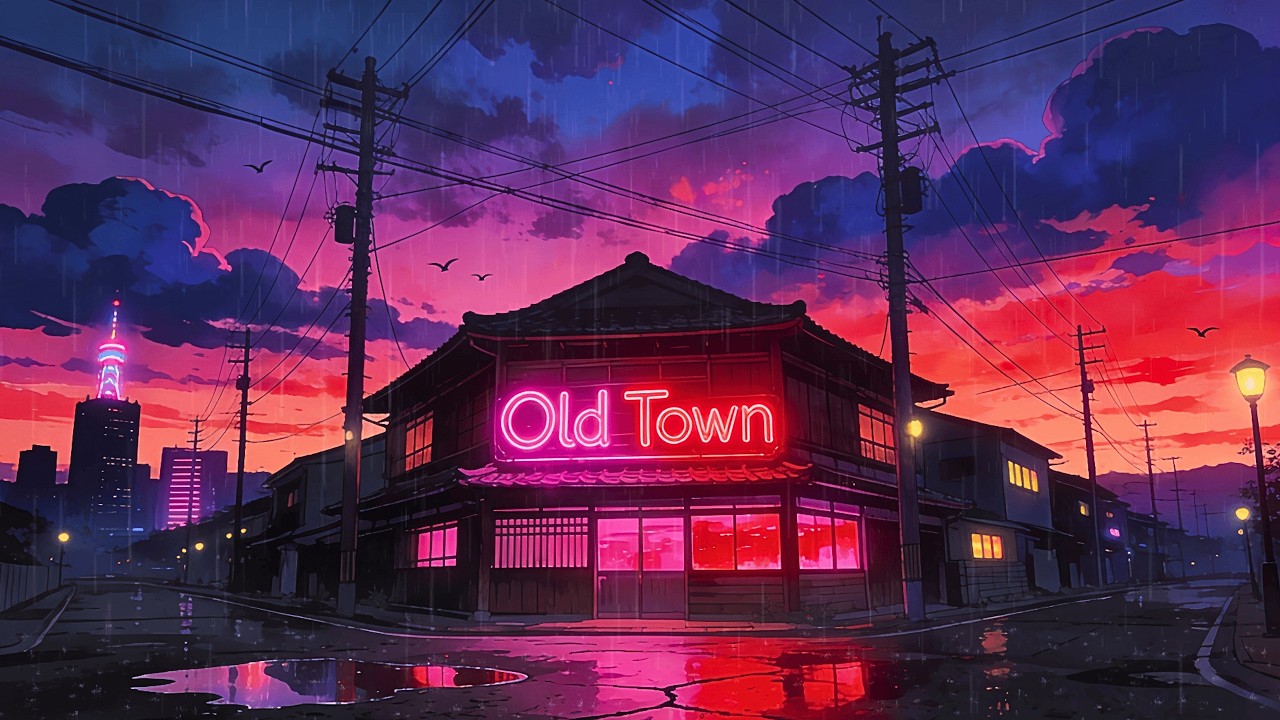 Neon Old Town Nights 🌆 Rain Lofi Hip Hop Beats | 80s & 1990 | Cozy Tokyo Lofi
