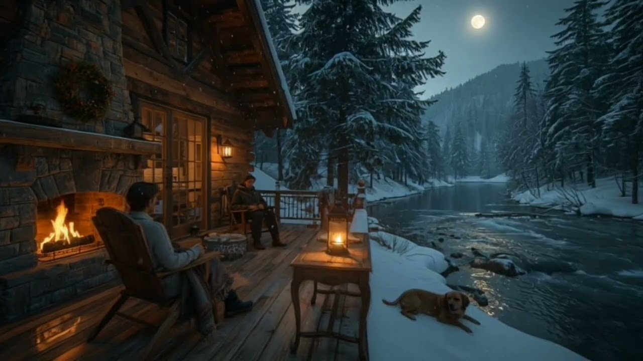 Winter River Escape ❄️ Relaxing Fireplace & Nature Sounds#winterambience#fireplacesounds#riversounds