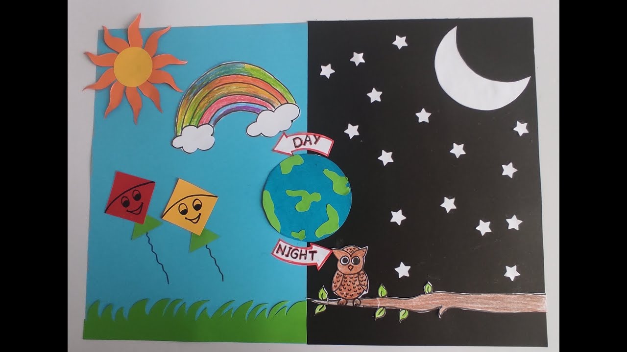 Day night kindergarten science project, Day NightProject, Preschool, day night craft, day night draw