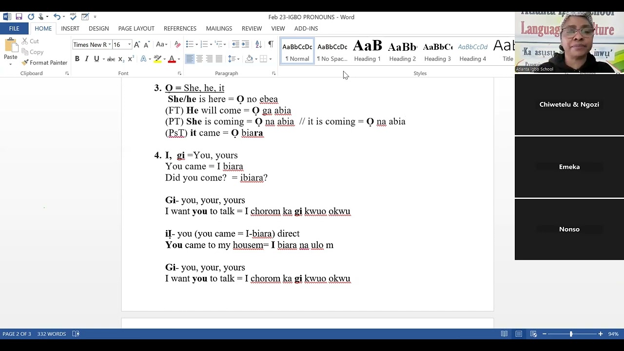 AIS Igbo Pronouns Lesson