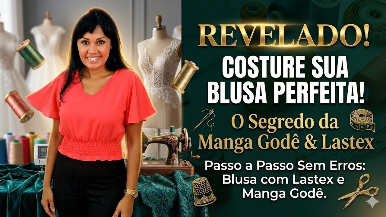DIY Como fazer Blusa com Manga Godê e Lastex_ Costura fácil passo a passo iniciantes Gisleide Novelo