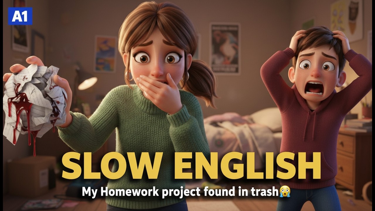 “My Homework project found in trash😱”/English Listening Practice for Beginners (A1 Level)