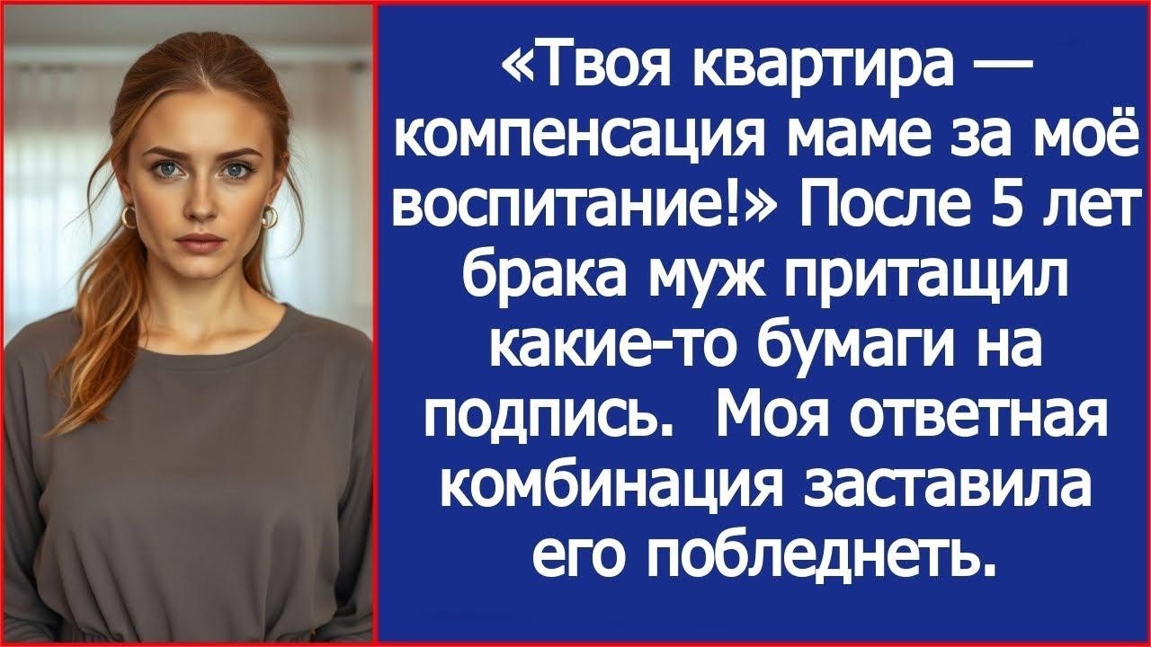 «Твоя квартира — компенсация маме за моё воспитание!» Муж притащил какие-то бумаги на подпись.