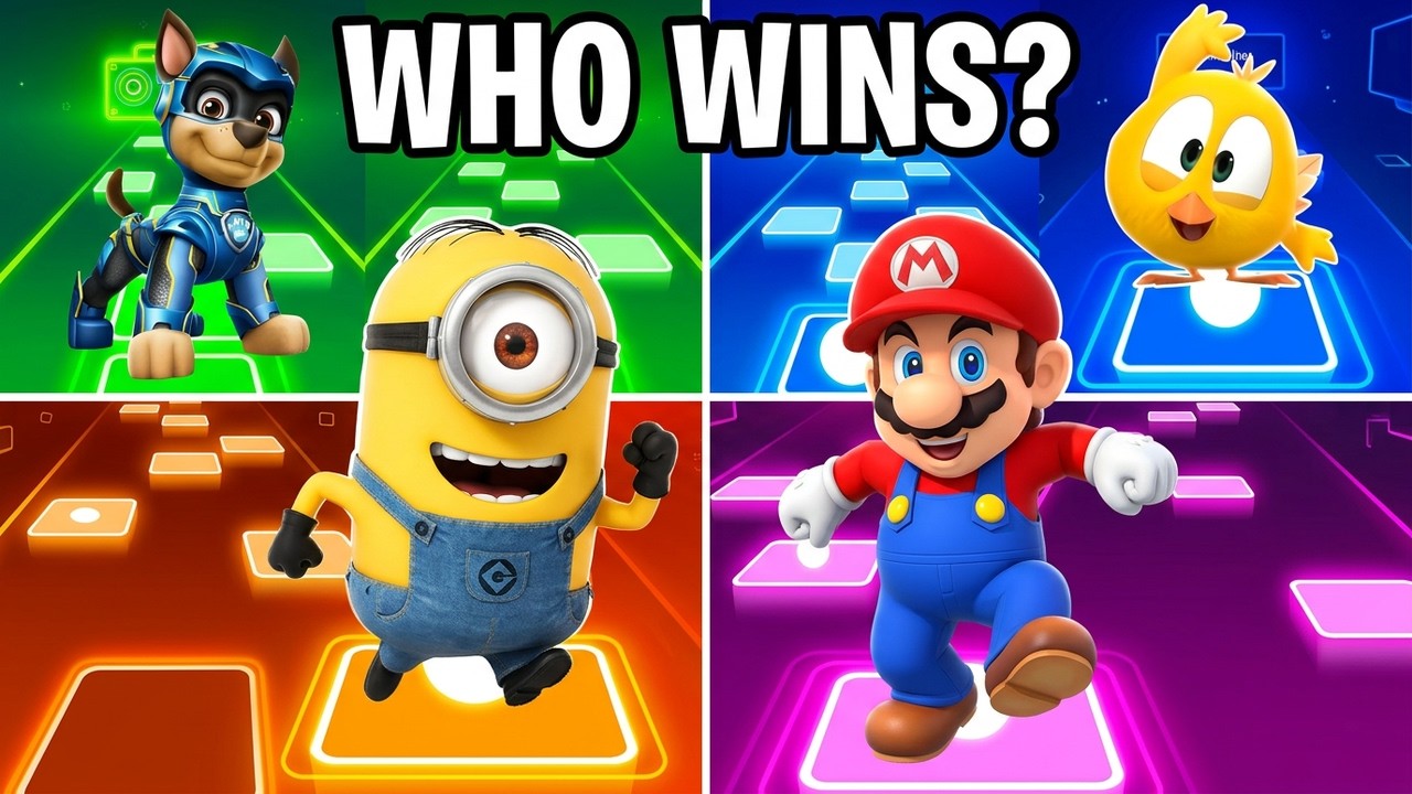 Paw Patrol 🆚 Where's Chicky 🆚 Minions 🆚 Mario in Tiles Hop EDM Rush🎶