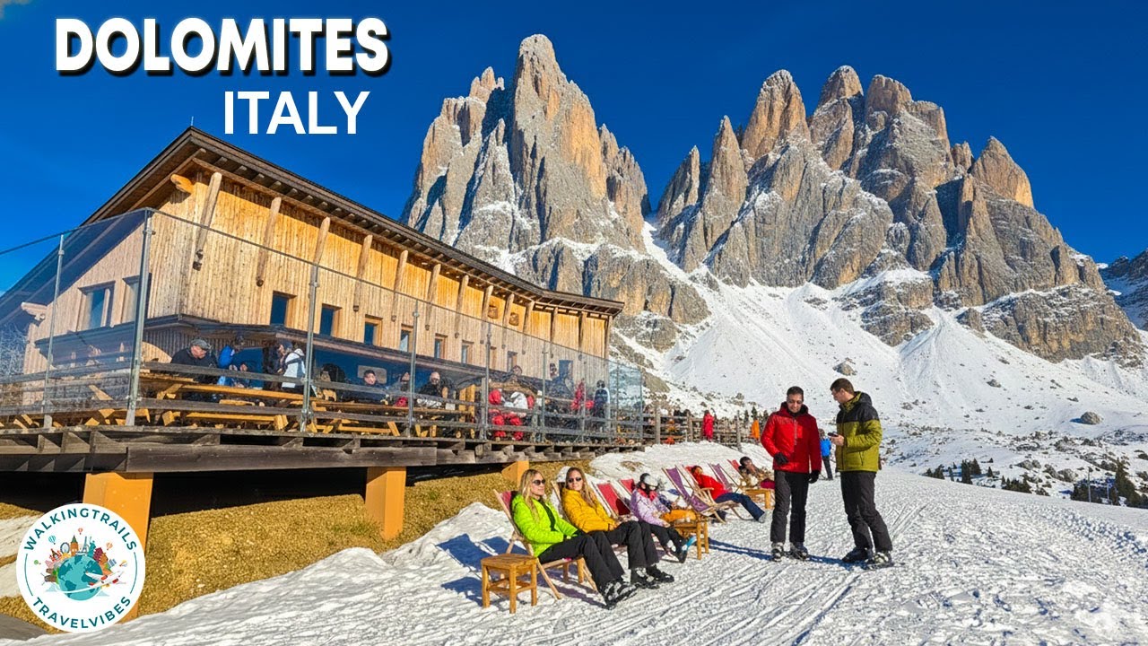 A Winter Journey in the Dolomites, Italy 🇮🇹 | Scenic Walking Tour & Skiing in 4K Ultra HD