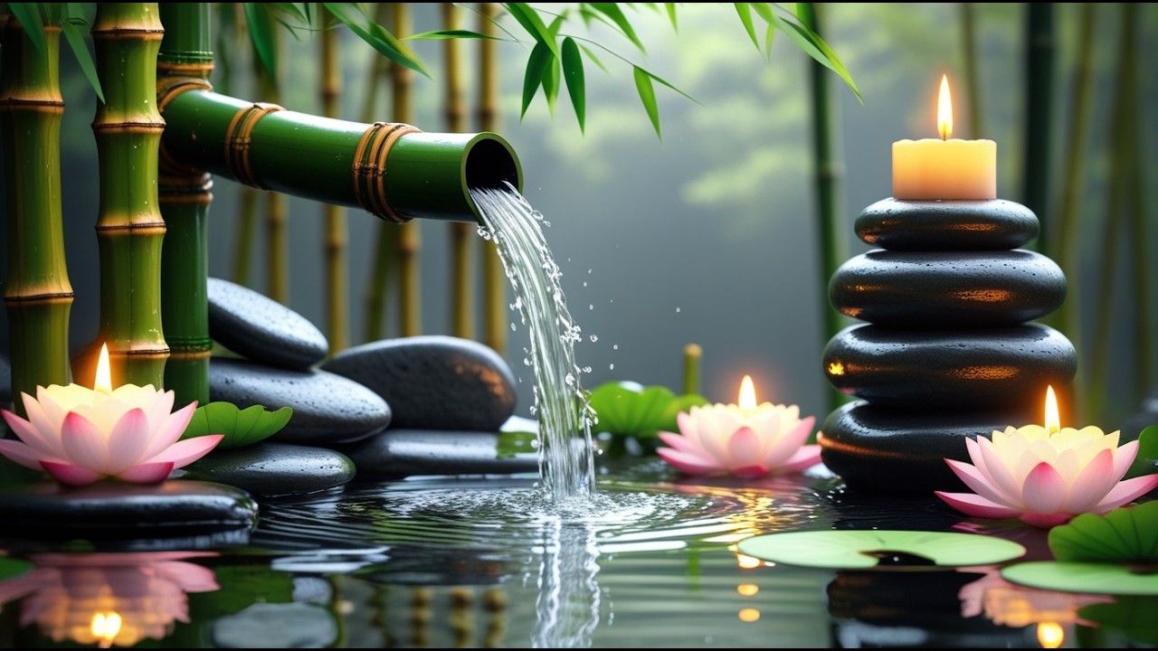 Calming Bamboo Water Sounds 💧🎋 with Gentle Piano for Sleep, Stress Relief and Healing #628