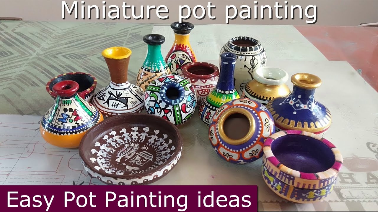 Pot Painting | Miniature Pot Painting Ideas For Beginners | Mini Warli Pot Decoration Ideas |