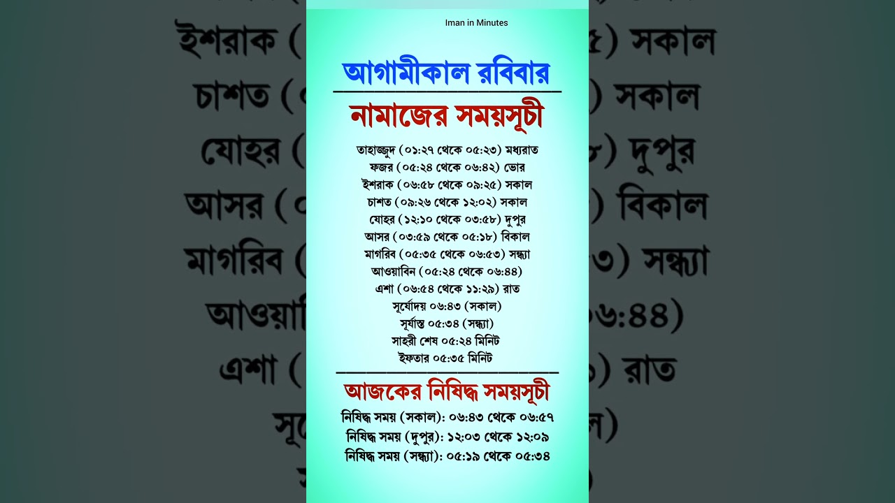 আজকের নামাজের সময়সূচী। নামাজের সময়সূচী ২০২৬। আজকের ফজর নামাযের সময়সূচী।#ইসলামিক_ভিডিও