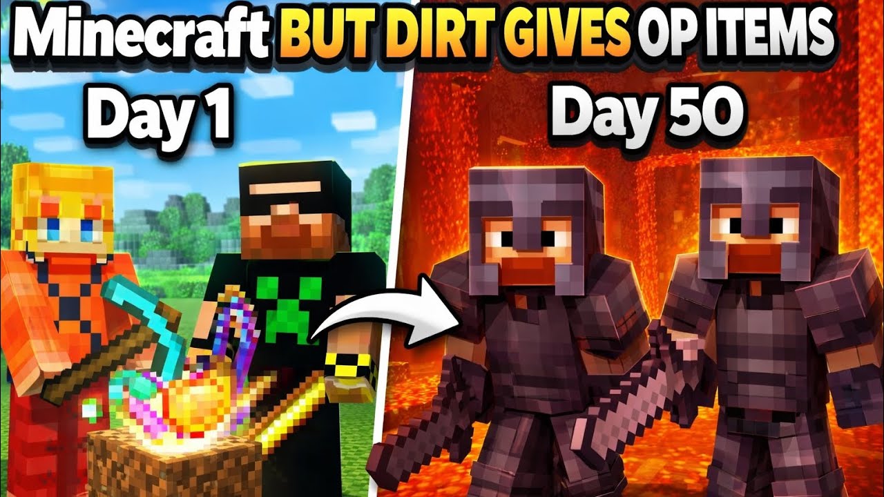Minecraft But Dirt Gives OP Items 😱 (Day 1 to Day 50) | Part 1 | ft.@OpGamerRxp
