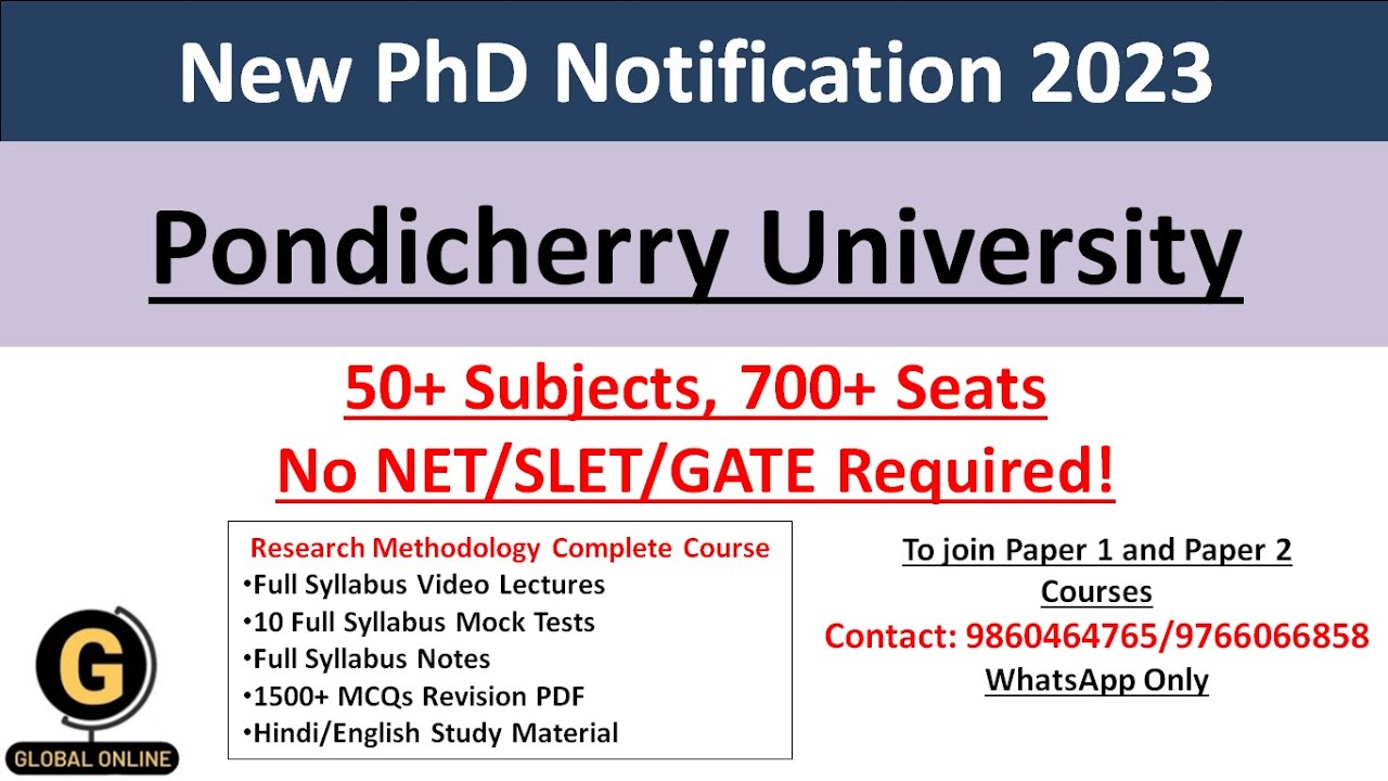 Pondicherry University PhD Notification 2023|New PhD Application at PU 2023|