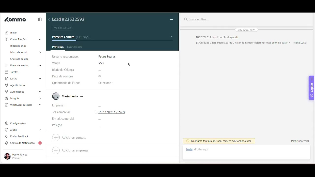 Campos personalizados na Kommo CRM
