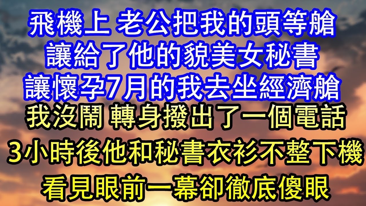 3飛機上 老公把我的頭等艙讓給了他的貌美女秘書讓懷孕7月的我去坐經濟艙我沒鬧 轉身撥出了一個電話3小時後他和秘書衣衫不整下機看見眼前一幕卻徹底傻眼