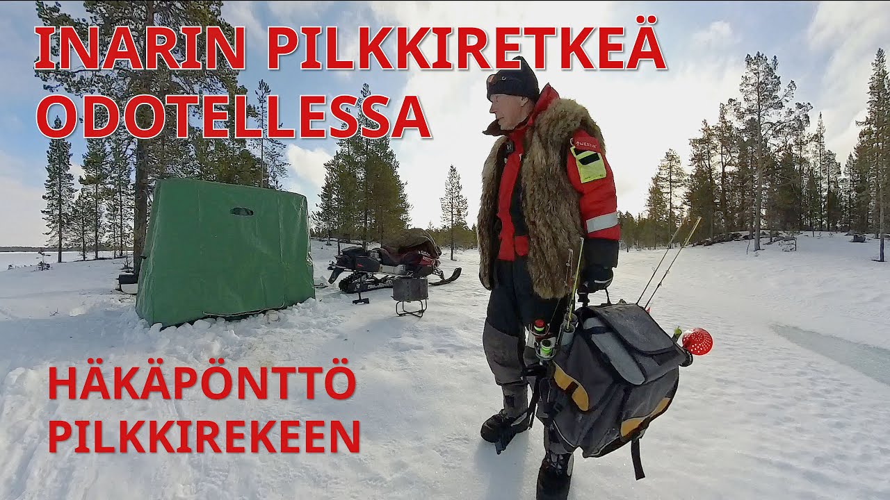 Inarin pilkkiretkeä odotellessa, häkäpönttö pilkkirekeen.