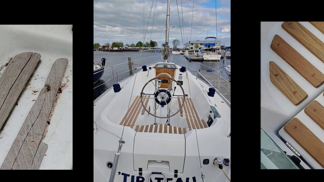 Teak slat replacement in the cockpit of a Beneteau First 310
