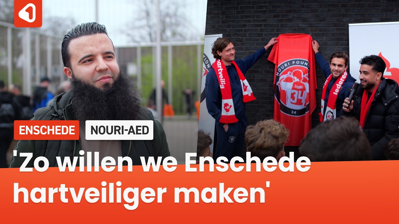 FC Twente-spelers en familie van Appie Nouri onthullen 'Nouri-AED' in Enschedese wijk