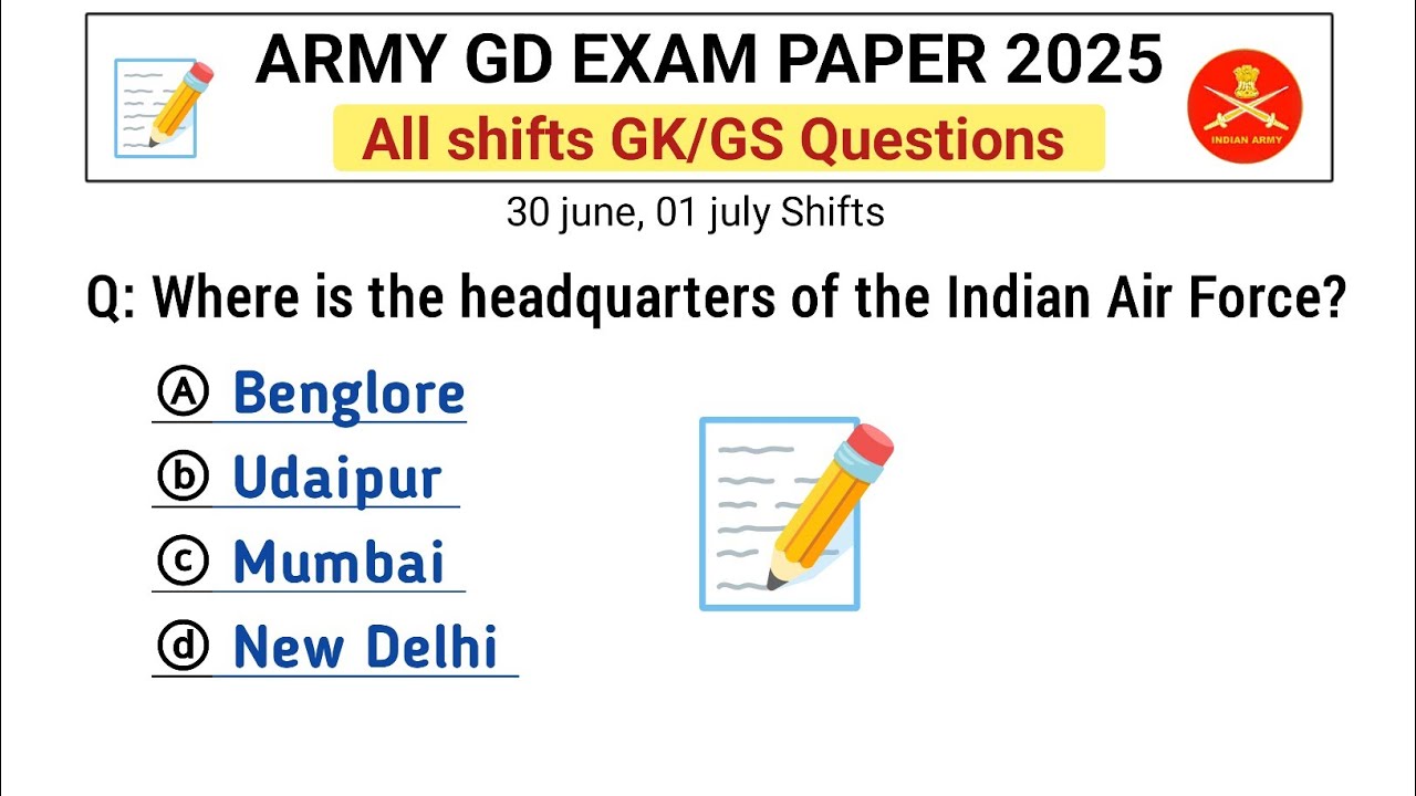 Army GD Exam paper 2025 | Army GD all shifts GK GS Questions | Agniveer Exam all shifts questions