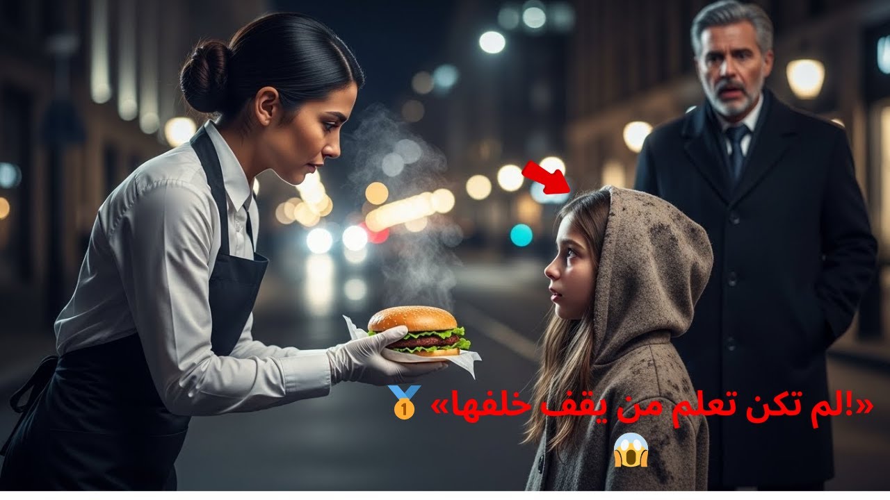 «نادلة أعطت برغرها لطفلة في الشارع… ولم تكن تعلم من يقف خلفها!» 😱