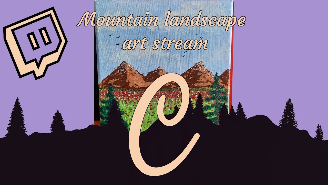 Acrylic mountain landscape, flower meadow field mountains in the background | co-work stream |