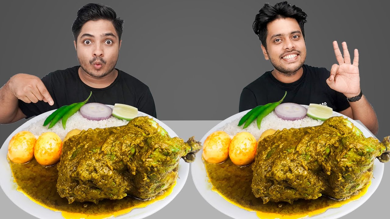 3 KG GREEN HARIYALI CHICKEN CURRY AND RICE EATING CHALLENGE || Friends Food Challenge