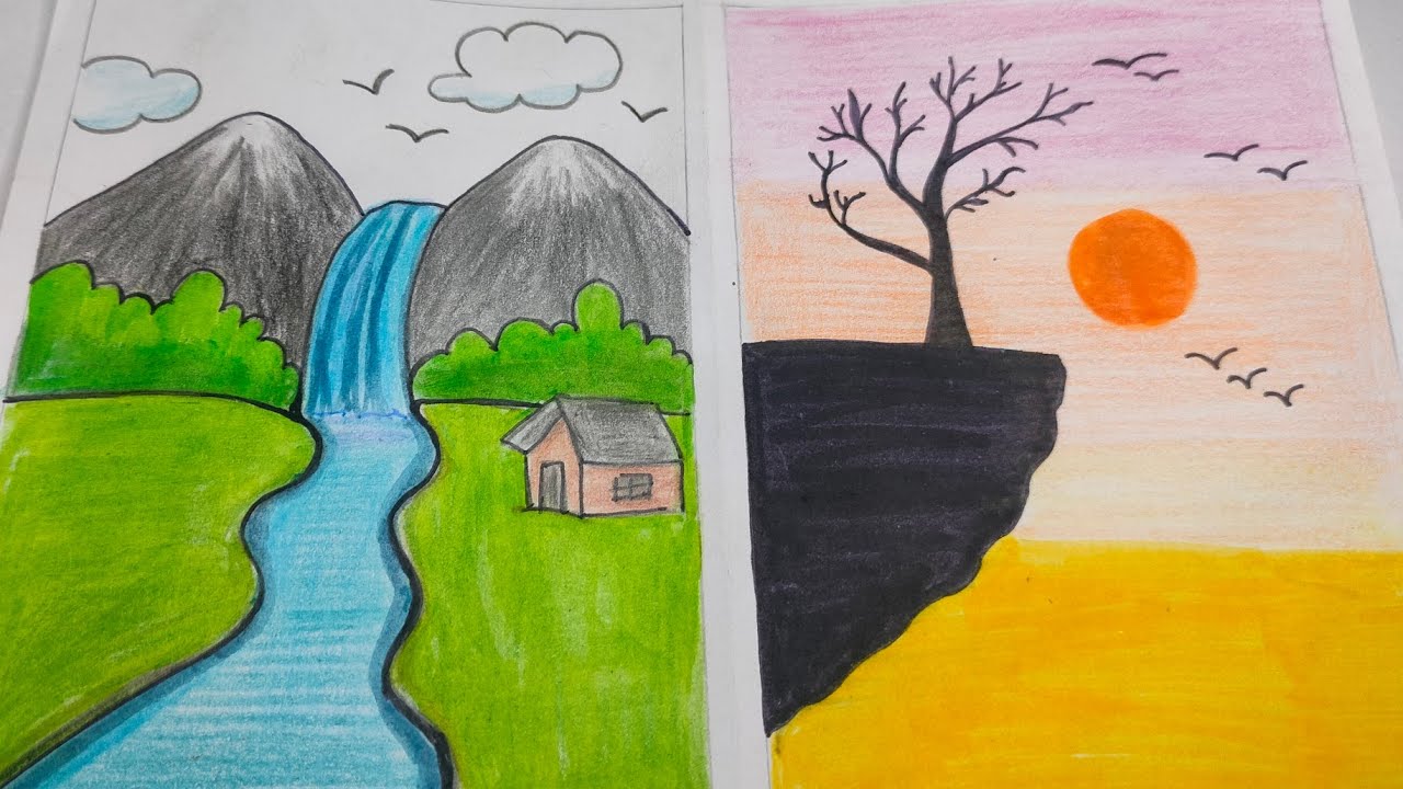 2 Scenery drawing 🎨🫶 comment what should I draw next👇💕