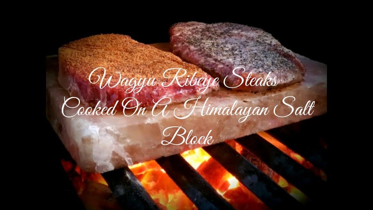 Wagyu Ribeye Steaks Cooked On A Himalayan Salt Block