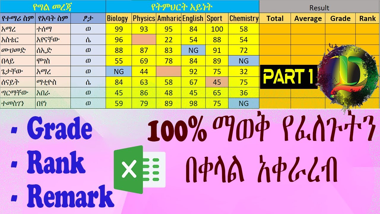 Excel – Grade Report | የተማሪዎች ውጤት አሰራር በቀላሉ ክፍል አንድ - Zizu Demx