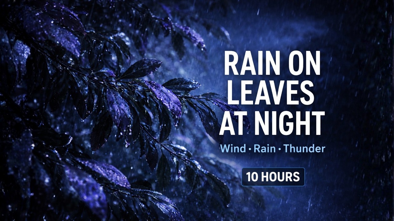 Rain on Leaves at Night 🌧️ Wind, Rain & Thunderstorm Sounds for Sleep and Relaxation (10 Hours)