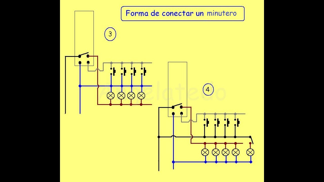 Automático o minutero de escalera  a cuatro hilos, conexión