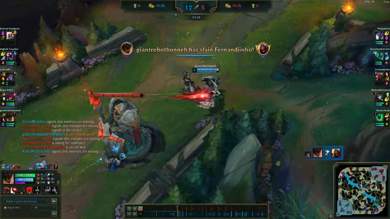 Draft 5 Man - Malphite Jungle Roam taking on Zed Hecarim Thresh