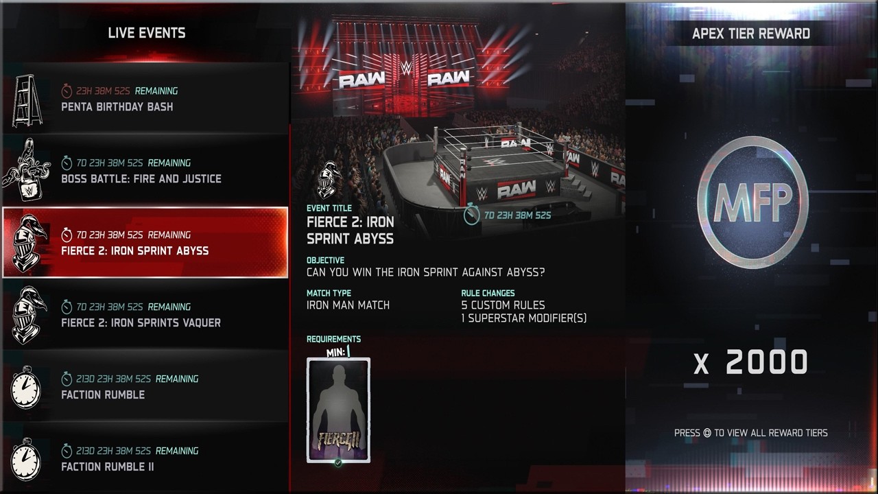WWE 2K25: MyFaction: Live Event - Fierce 2: Iron Sprint Abyss