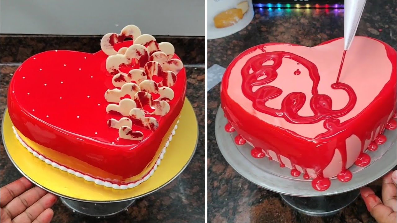 Romantic Red Heart Cake ❤️ | Valentine Special Love Cake | Heart Shape Mirror Glaze Cake