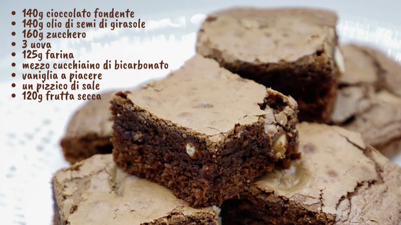 Brownies al cioccolato e frutta secca senza burro - ricetta facile e veloce - Elena EasyChefIt