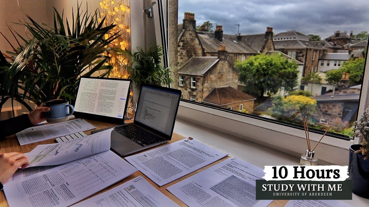 10 HOUR STUDY WITH ME    Background noise, 10 min Break, No music, Study with Merve