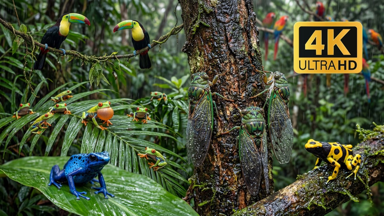 Relaxing Walk in the Amazon: Rain-Drum Canopy—Giant Cicadas & Tree Frogs (No Music)