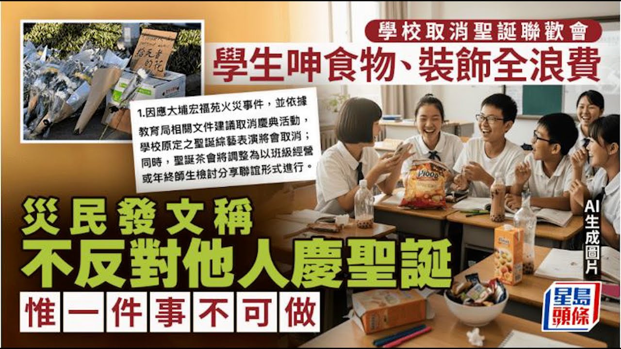 宏福苑五級火｜學校取消聖誕聯歡會改上課 災民發文稱不反對他人慶祝 惟一件事不可做 ｜星島頭條新聞｜大埔｜宏福苑｜五級火｜學校｜聖誕｜聖誕聯歡會｜慶祝