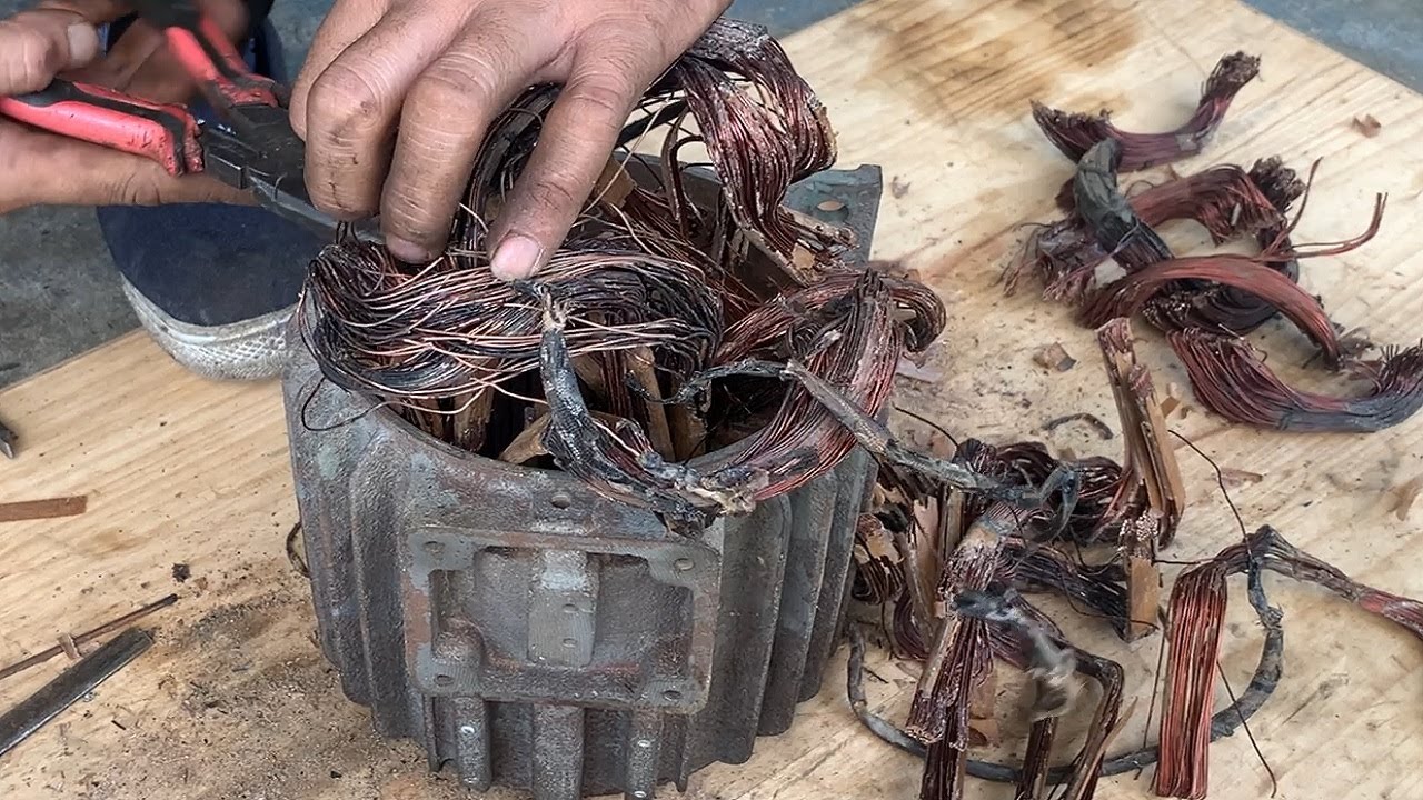 Restoration Burned 3 Phase Motor Discarded For Many Years  Amazing Electric Motor Rewind Technique