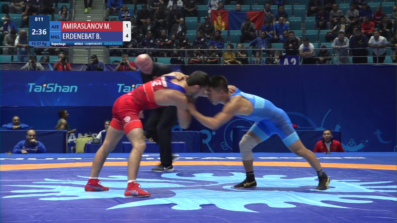 Repechage FS - 57 kg: M. AMIRASLANOV (AZE) v. B. ERDENEBAT (MGL)