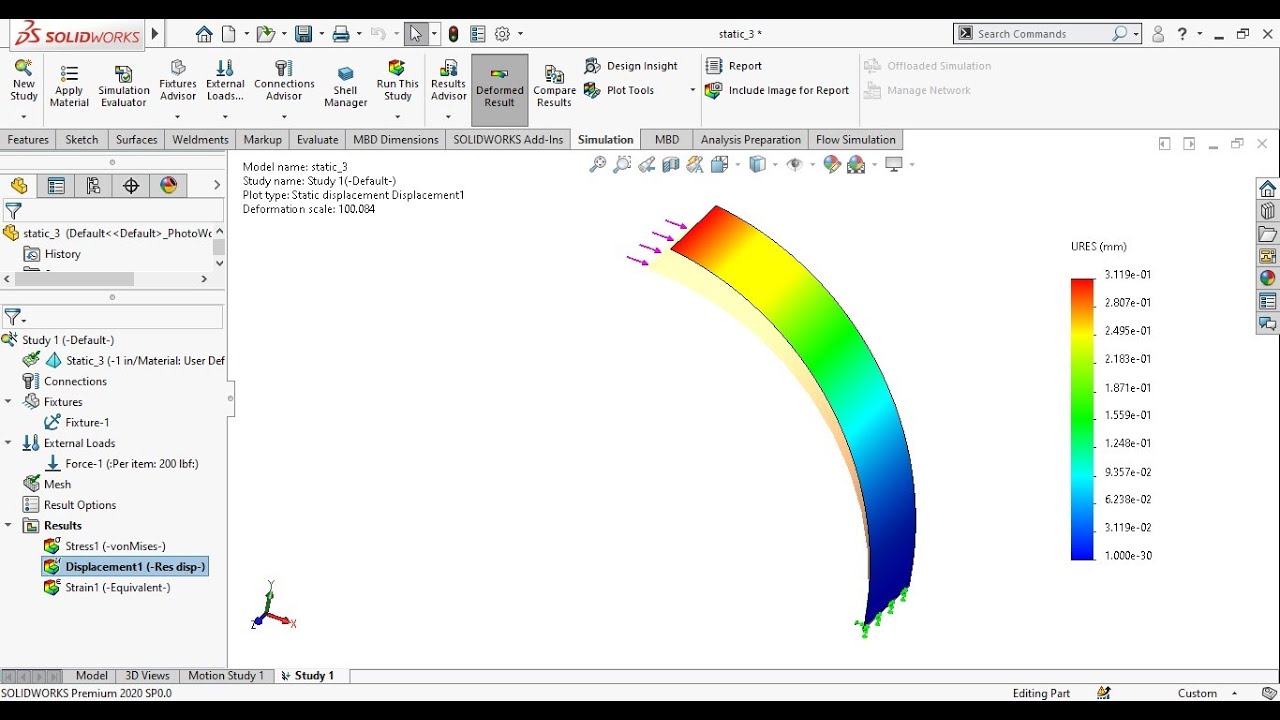 SolidWorks Simulations | Structural Analysis of a Circular Beam